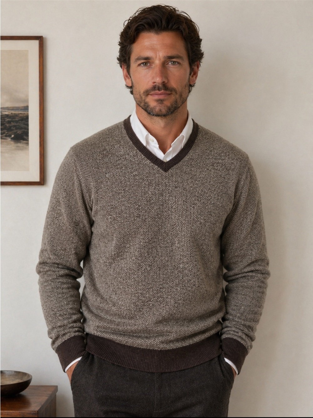 Canali Made in Italy Men’s 100% Virgin Wool V-Neck Sweater Size 56